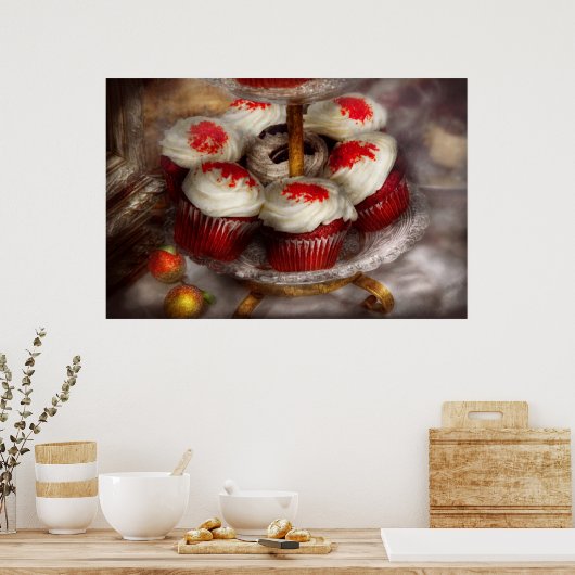 Zoet - Cupcake - Rode fluwelen cupcakes Poster (Keuken)