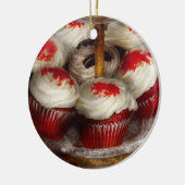 Zoet - Cupcake - Rodefluwelen cupcakes Keramisch Ornament (Links)