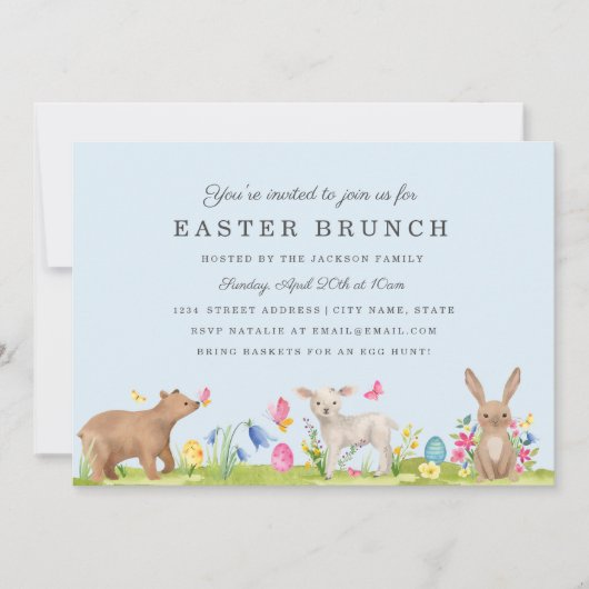 Zoet Dieren Ei Blauwe Pasen Brunch Kaart (Voorkant)