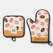 Zoet donut patroon ovenwant & pannenlap set (Voorkant)