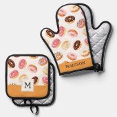 Zoet donut patroon ovenwant & pannenlap set (Voorkant / Achterkant)