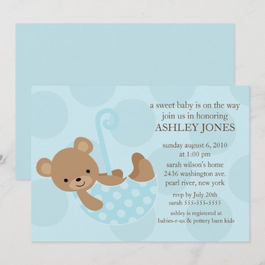 Zoet draag de Uitnodiging van het Baby shower van (Voorkant / Achterkant)