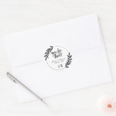 Zoet Elegant Blad Eenvoudig Zwart-Wit Monogram Ronde Sticker (Envelop)