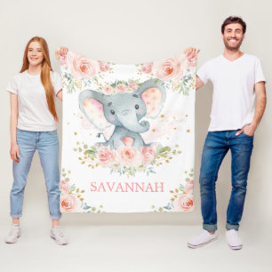 Zoet Elephant Blush Pink Floral Oerwoud Baby Girl Fleece Deken