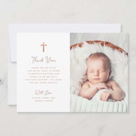 Zoet en eenvoudig | Foto Doop Roos Gold Bedankkaart (Voorkant)