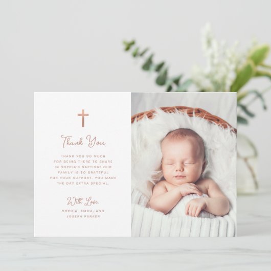 Zoet en eenvoudig | Foto Doop Roos Gold Bedankkaart (Staand voorkant)