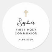 Zoet en eenvoudig | Goud Eerste Heilige Communie Ronde Sticker (Voorkant)
