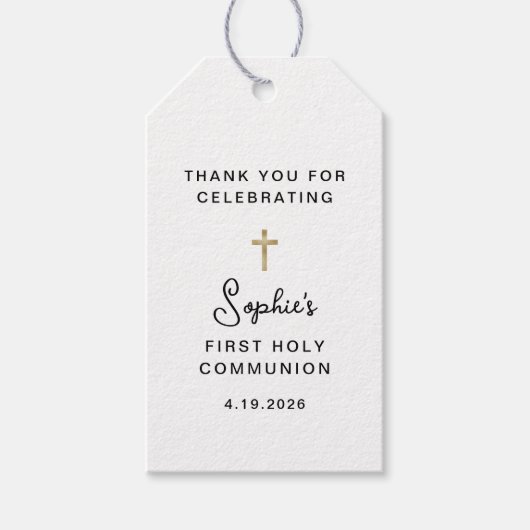 Zoet en Eenvoudig | Gouden Eerste Heilige Communie Cadeaulabel (Voorkant)