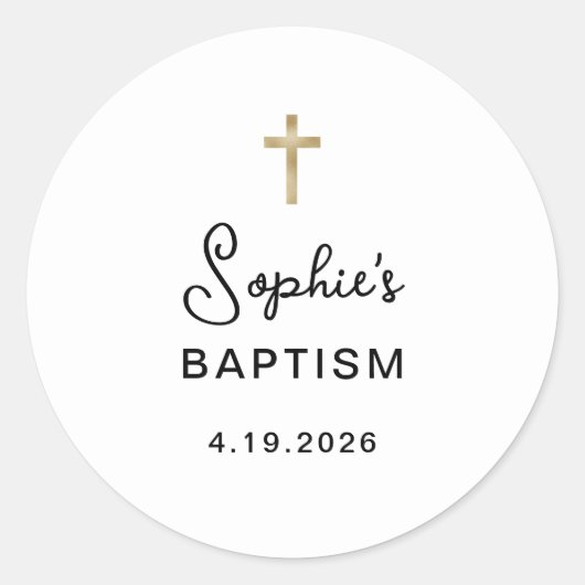 Zoet en eenvoudig | Gouden Kruis doop Ronde Sticker (Voorkant)