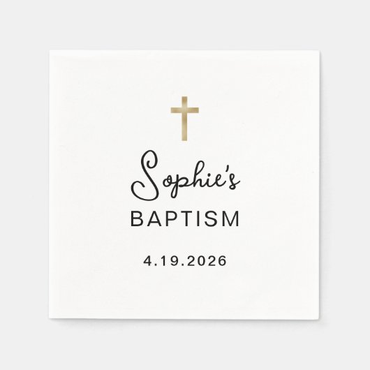 Zoet en eenvoudig | Gouden Kruis doop Servet (Voorkant)