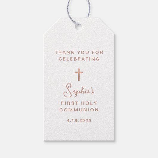 Zoet en eenvoudig | Roos Gold First Holy Communion Cadeaulabel (Voorkant)