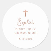 Zoet en eenvoudig | Roos Gold First Holy Communion Ronde Sticker (Voorkant)