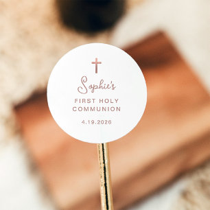 Zoet en eenvoudig   Roos Gold First Holy Communion Ronde Sticker