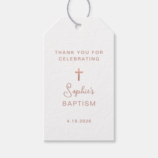 Zoet en eenvoudig | Roos Gouden Kruisdoop Cadeaulabel (Voorkant)