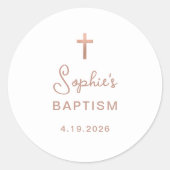 Zoet en eenvoudig | Roos Gouden Kruisdoop Ronde Sticker (Voorkant)