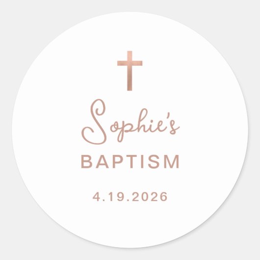 Zoet en eenvoudig | Roos Gouden Kruisdoop Ronde Sticker (Voorkant)