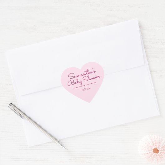 Zoet en Eenvoudig Roze Baby shower Hart Sticker (Envelop)