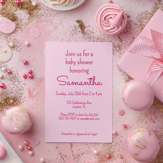 Zoet en Eenvoudig Roze Baby shower Invitation Kaart