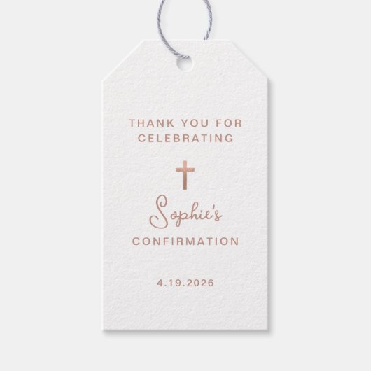 Zoet en Eenvoudig | Roze Gouden Kruis Bevestiging Cadeaulabel (Voorkant)