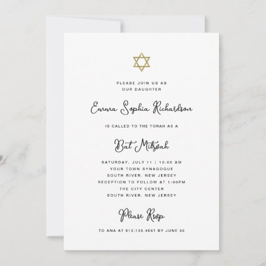 Zoet en Eenvoudig Zwart Wit en Goud Vleermuis Mitz Kaart (Voorkant)