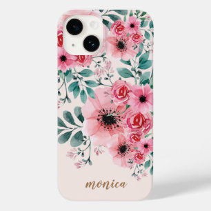 Zoet en Elegant Monogram Aquarel Bloemen Case-Mate iPhone 14 Hoesje