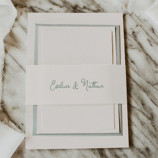 Zoet en grillig ivoor en salie groen | Bruiloft Uitnodigingen Wikkel