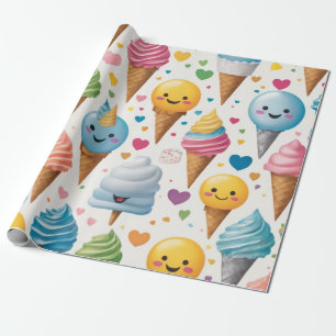 Zoet en speels lachende emoji's crème kegels cadeaupapier