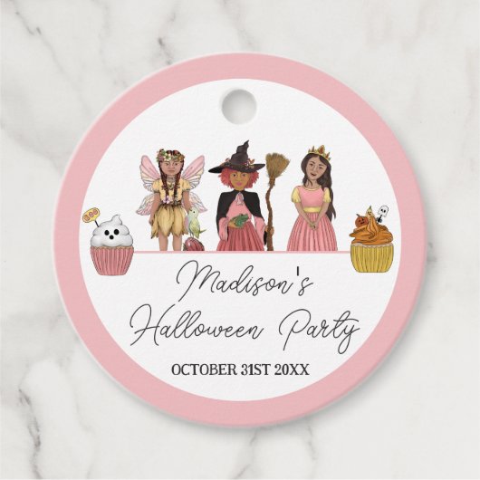 Zoet en Spooky Roze Halloween Kostuum Party Bedankjes Labels (Voorkant)