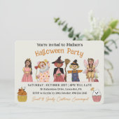 Zoet en Spooky Roze Halloween Kostuum Party Kaart (Staand voorkant)