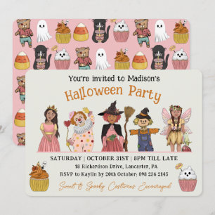 Zoet en Spooky Roze Halloween Kostuum Party Kaart