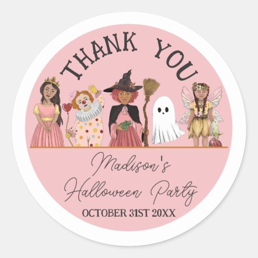 Zoet en Spooky Roze Halloween Kostuum Party Ronde Sticker (Voorkant)
