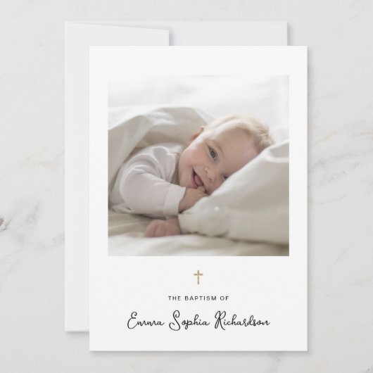 Zoet en Whimsical | Foto en Gouden Doopkruis Kaart (Voorkant)