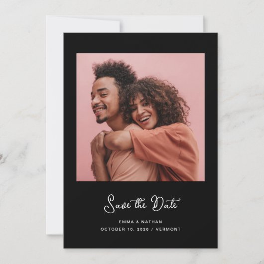 Zoet en Whimsical Zwart | Foto en QR-code Save The Date (Voorkant)