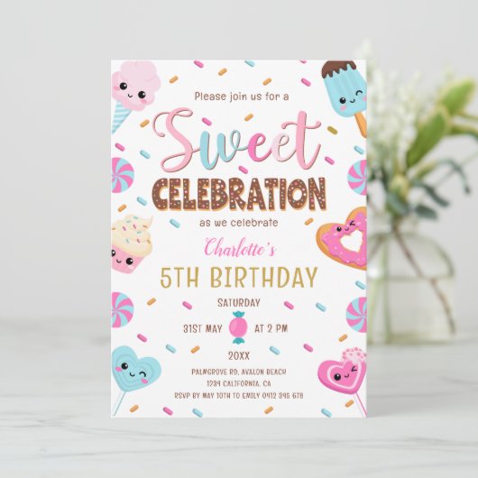 Zoet feest Donut Snoep Ice cream Verjaardag Kaart (Staand voorkant)