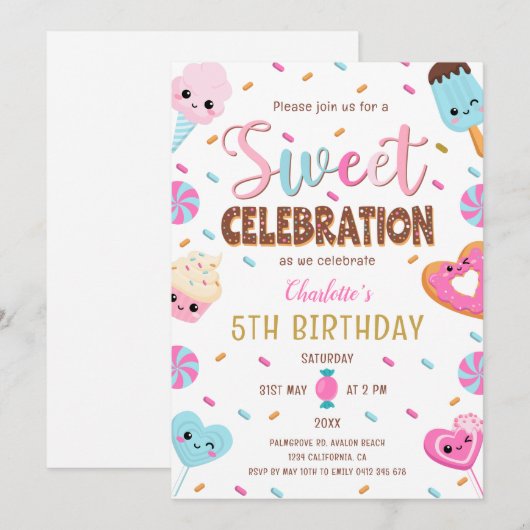 Zoet feest Donut Snoep Ice cream Verjaardag Kaart (Voorkant / Achterkant)