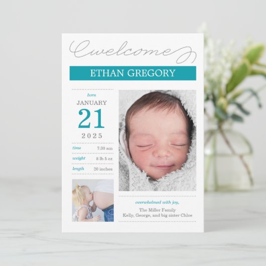 Zoet Gedocumenteerde Geboorteaankondigingen - Bliu Aankondiging (Staand voorkant)