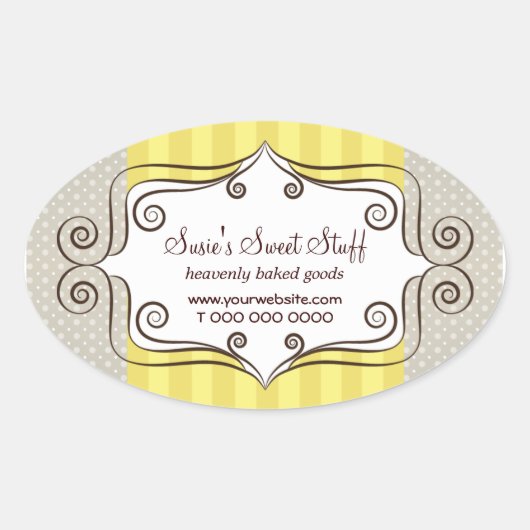 Zoet Geel en Polka Dots Ovale Sticker (Voorkant)