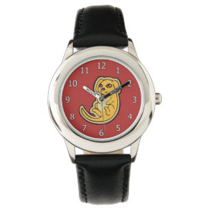Zoet geel en rood puppy hond tekening ontwerp horloge