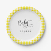 Zoet geel Gingham Baby shower Papieren Bordje (Voorkant)