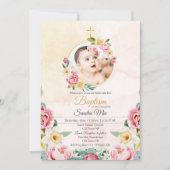 Zoet Geel Roze Bloem Tuin Doop Uitnodiging (Voorkant)