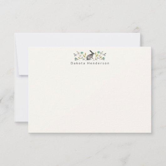 Zoet geschilderd konijn in bloemen bedankkaart (Voorkant)