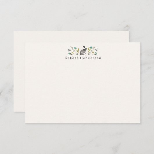 Zoet geschilderd konijn in bloemen bedankkaart (Voorkant / Achterkant)