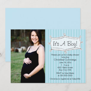 Zoet Gestreepte Baby Shower Foto Uitnodiging