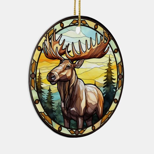 Zoet Glas in lood American Elk Moose Keramisch Ornament (Rechts)