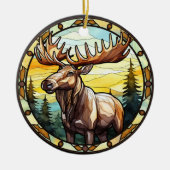 Zoet Glas in lood American Elk Moose Keramisch Ornament (Voorkant)