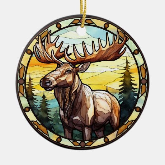 Zoet Glas in lood American Elk Moose Keramisch Ornament (Voorkant)