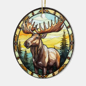 Zoet Glas in lood American Elk Moose Keramisch Ornament (Links)