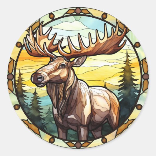 Zoet Glas in lood American Elk Moose Ronde Sticker (Voorkant)