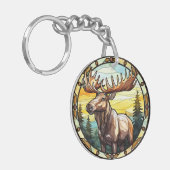 Zoet Glas in lood American Elk Moose Sleutelhanger (Voorkant Links)