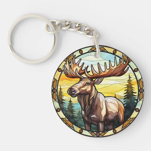 Zoet Glas in lood American Elk Moose Sleutelhanger (Voorkant)